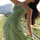Flowy Ruffle Green A Line Spaghetti Strap Chiffon Evening Dress Party Dress SH3483