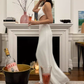 Simple White A Line Halter Chiffon Long Open Back Prom Dress Vacation Dress SH4384