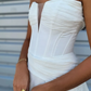 Charming A Line Strapless Corset White Print Satin Wedding Dress SH7119