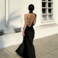 Black Halter Backless Sexy Satin Prom Dress SH1323