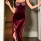 Sexy Slit Velvet Lace Long Prom Dress Evening Dress SH900