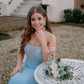 Glamorous Mermaid Off the Shoulder Beaded Blue Satin Long Prom Dress Evening Dress SH7224