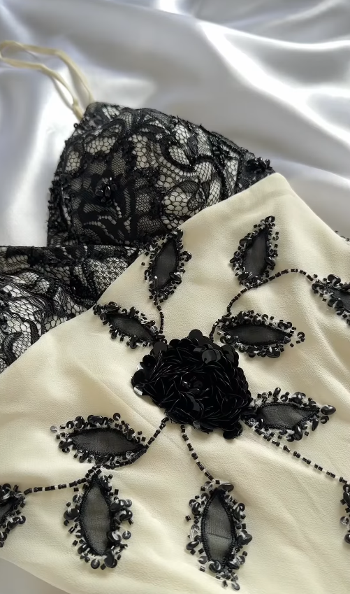 Vintage Tea Length A Line Black Beaded Apricot Chiffon Party Dress Prom Dress SH5467