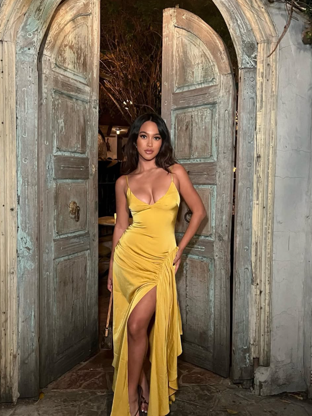 Yellow A Line Spaghetti Strap Satin Long Prom Dress Evening Dress with Slit SH8964