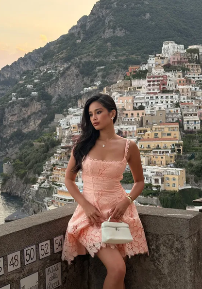 Light Pink A Line Straps Lace Cocktail Dress Homecoming Dress SH6154