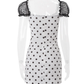 Cute Polka Dot A Line Puff Satin Mini Homecoming Dress Cocktail Dress with Bow SH3875