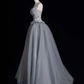 New Grey A Line Sweetheart Neck Beaded Satin Tulle Evening Dresses Party Dresses SH2672