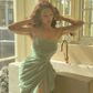 Green Sheath Strapless Pleated Chiffon Prom Dress Evening Dress with Slit SH4249