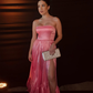 Classic Pink A-line Strapless Side Slit Long Party Prom Dresses SH650