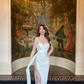 Elegant Sheath Strapless Simple White Satin Long Prom Dress Party Dress with Slit SH4681