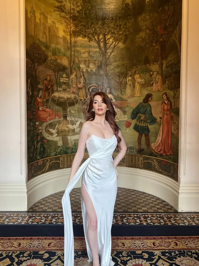 Elegant Sheath Strapless Simple White Satin Long Prom Dress Party Dress with Slit SH4681