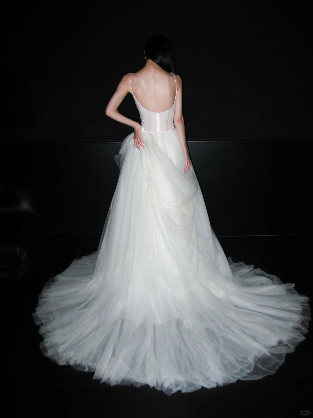 Pretty A Line Spaghetti Straps Pearl White Tulle Long Wedding Dress SH5962