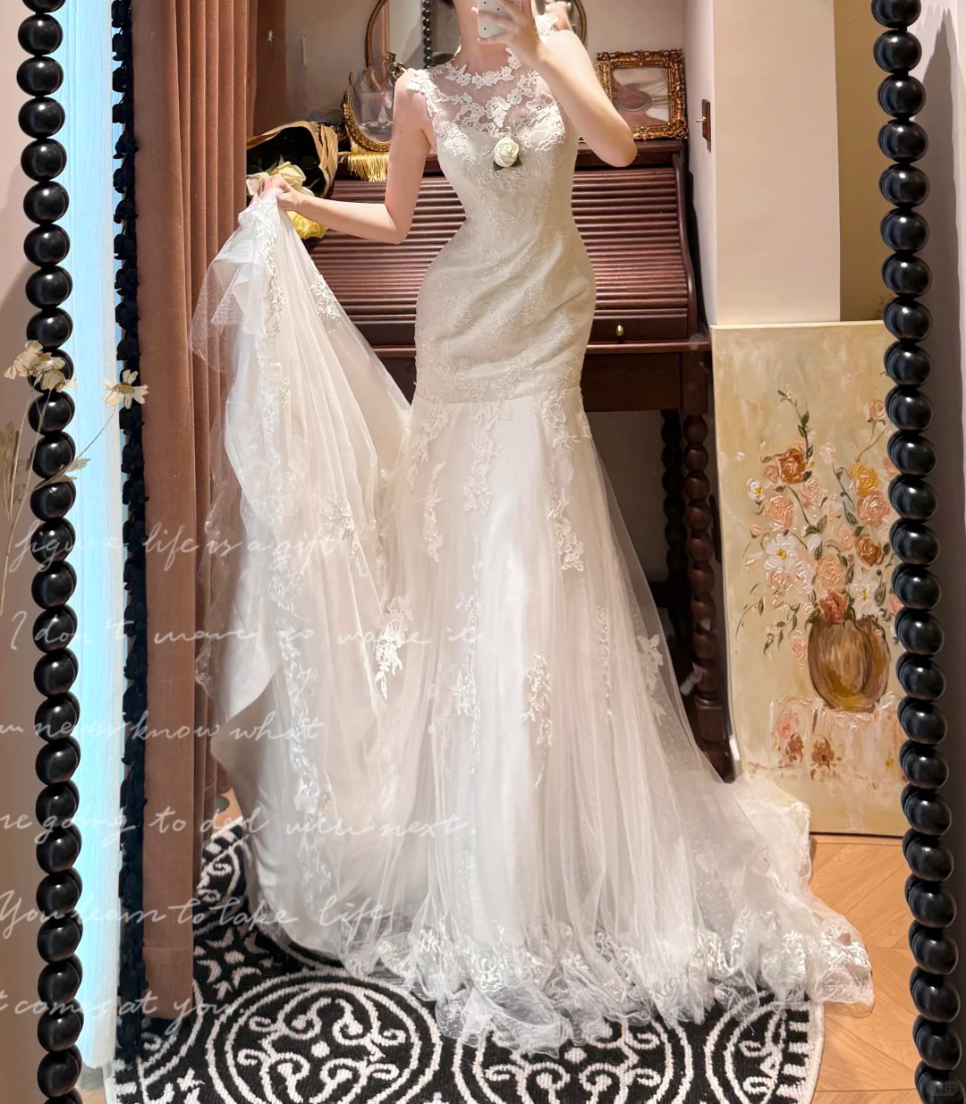 Vintage Mermaid Round Neck White Lace Prom Dresses 18th Birthday Dresses SH4643