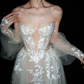 Princess Romantic Ball Gown Puff Sleeve Lace Applique Tulle Long Wedding Dress SH6620