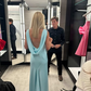 Gentle Blue A Line Simple Satin Backless Prom Dress Evening Dress SH6339
