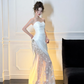 White Mermaid Strapless Floral Pleated Satin Tulle Long Prom Dress Party Dress SH4687