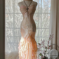 Fairy Mermaid Spaghetti Strap Beaded Ruffle Chiffon Long Prom Dress Evening Dress SH2981