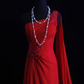 Vintage A Line One Shoulder Appliques Red Chiffon Prom Dress Wedding Guest Dress SH5335
