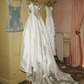 Stunning A Line Off the Shoulder Beaded Appliques White Satin Long Wedding Dress SH6025