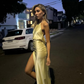 Light Yellow Sheath Halter Beaded Satin Open Back Prom Dress Party Dress SH5058