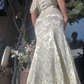 Vintage Elegant Mermaid V Neck Print Floral Satin Wedding Dress Prom Dress SH5939