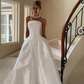 Stunning Ball Gown Strapless White Satin Long Wedding Dresses SH4701