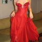 Charming Red A Line Spaghetti Strap Chiffon Backless Prom Dress Evening Dress SH6062