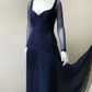 Navy Blue A Line Long Sleeve Tulle Prom Dress Evening Dress SH5131