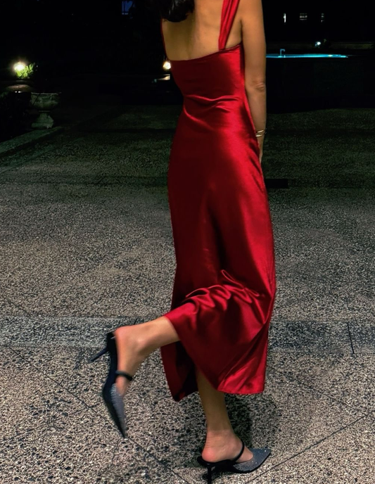 Romantic Burgundy A Line Straps Satin Prom Dress Evening Dress SH4096