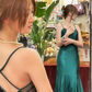 Green Mermaid Straps Simple Satin Long Prom Dress Wedding Guest Dress SH5503