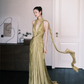 Simple Olive Green A Line V Neck Pleated Satin Prom Dress Party Dresses SH4587