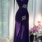 Retro Sexy Dark Purple Beaded Mermaid V Neck Chiffon Evening Dress Party Dress SH3474