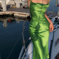 Simple Green Sheath Spaghetti Strap Satin Open Back Prom Dress Party Dress SH4027