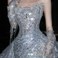 Silver Sequin Shiny Ball Gown Strapless Long Sweep Prom Dress Evening Dress Party Dress SH3617