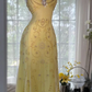 Gorgeous Yellow Spaghetti Strap A Line Chiffon Beaded Long Prom Dress SH2901