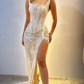 Sexy Sheath Strapless Ivory Lace Prom Dress Evening Dress with Slit SH2274