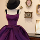 Elegant Purple A Line Strap Satin Prom Dress Evening Dress SH7376