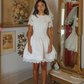 Cute Ball Gown Round Neck White Lace Satin Short Wedding Dress SH6083