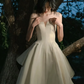 Vintage Simple Ball Gown Sweetheart Neck White Satin Wedding Dress SH5000