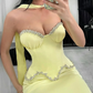 Yellow Mermaid Sweetheart Neck Beaded Satin Long Prom Dress Evening Dress SH7311