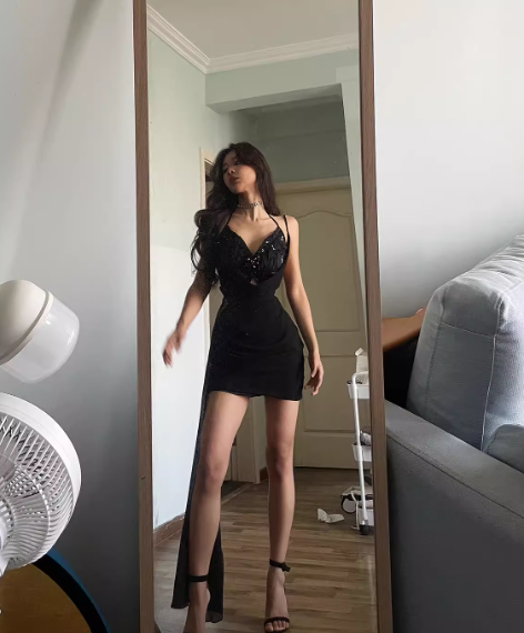 Sexy Sheath Straps Butterfly Sequin Black Chiffon Short Homecoming Dress Cocktail Dress SH3114