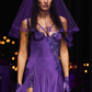 Unique A Line Spaghetti Strap Purple Lace Satin Prom Dress Evening Dress with Slit SH2263