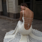 Romantic Mermaid Spaghetti Strap Ivory Lace Prom Dress Evening Dress SH8515