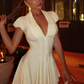 Cute A Line V Neck Light Yellow Satin Short Prom Dress Homecoming Dress SH8518