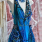 Blue Exquisite Beaded A Line V Neck Floral Chiffon Prom Dress 16th Birthday Dress SH4261
