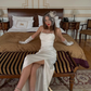 Elegant White Sheath Spaghetti Strap Satin Long Evening Dress Prom Dress SH4829