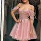 Stunning Pink Sequins Strapless Short A Line Prom Dress with Beadings SH7514