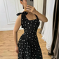Simple Polka Dot A Line Strap Chiffon Long Prom Dress Evening Dress SH7299