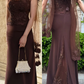 Vintage Brown A Line Round Neck Beaded Lace Chiffon Prom Dress Wedding Guest Dress SH5495