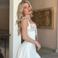 White A Line Straps Lace Satin Short Homecoming Dress Cocktail Dress SH3253